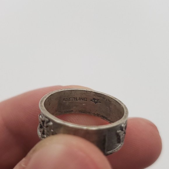 Size 5.5 925 Sterling Silver Tarnished Four Leaf Clover Unique Ring - Picture 4 of 7